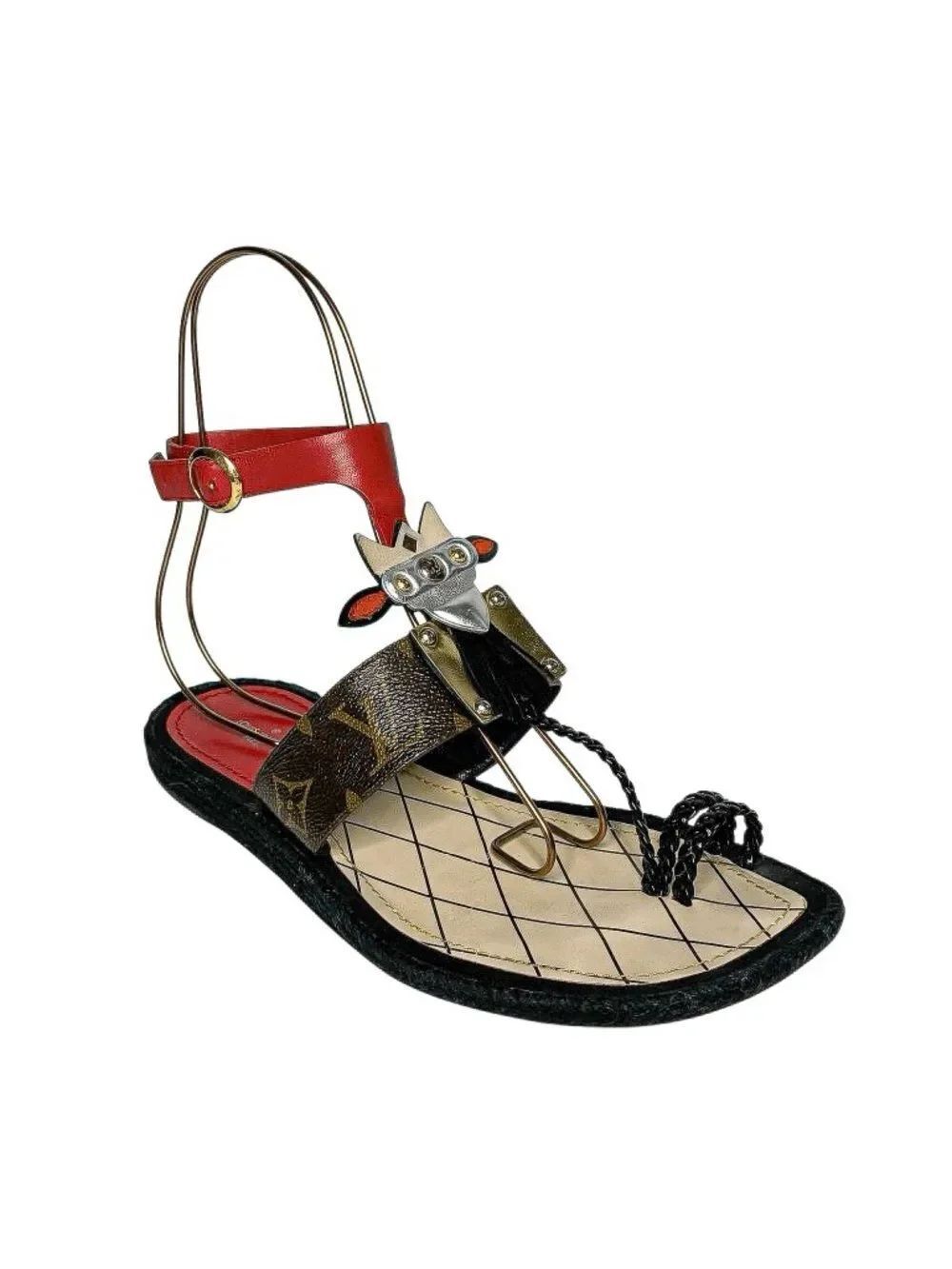 Louis Vuitton Magic Spell Monogram Logo Tribal Sandal EU 39 Rare Flats Brown Red